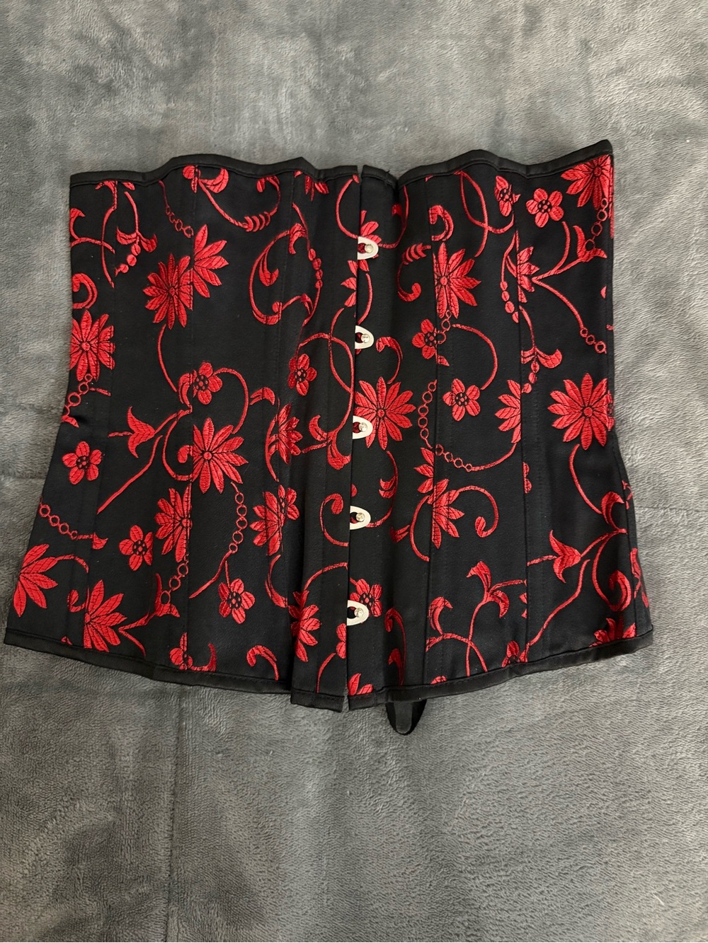 Black Corset with Red Floral Embroidery